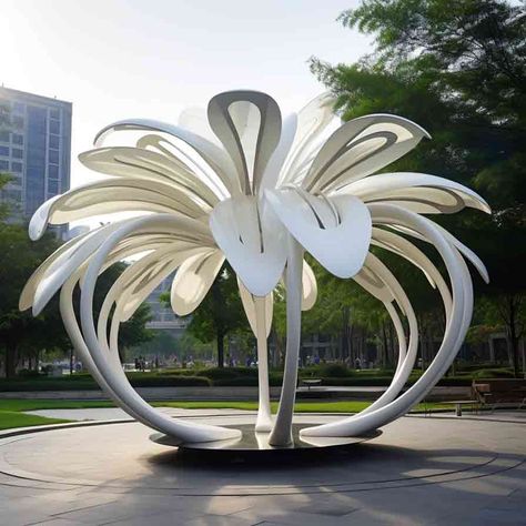 D&Z art sculpture, custom made for sale, suitable for white abstract giant metal flower sculpture pavilion in the garden. The sculpture is mainly in flower shape and abstract lines, made of 304 stainless steel, minimalist style, white tone, modern art installation. Welcome to contact for customization. Petal Pavilion, Abstract Flower Sculpture, Nature Pavilion, Nature Sculpture, Flower Structure, Flower Sculpture, Branding Design Packaging, Playground Design, Flower Sculptures