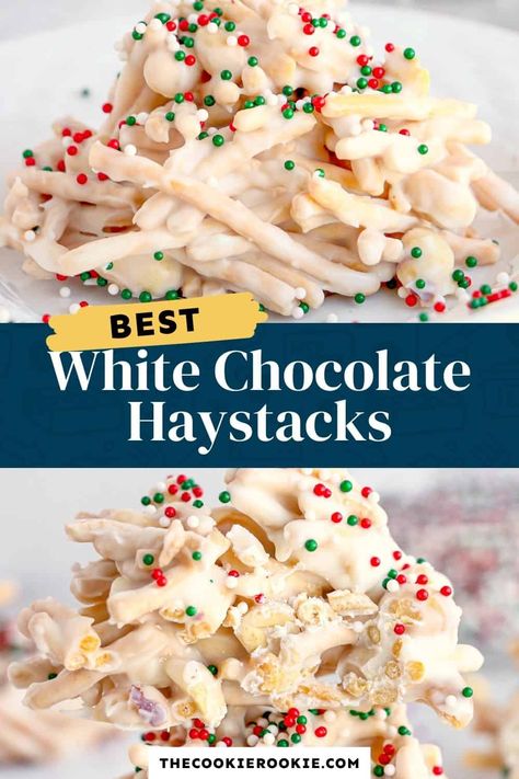 White Chocolate Haystacks, Chocolate Haystacks, Haystack Cookies, Breakfast Bundt Cake, Brunch Casserole Recipes, Treats Christmas, Easy Holiday Desserts, Holiday Cookies Christmas, Easy Brunch Recipes