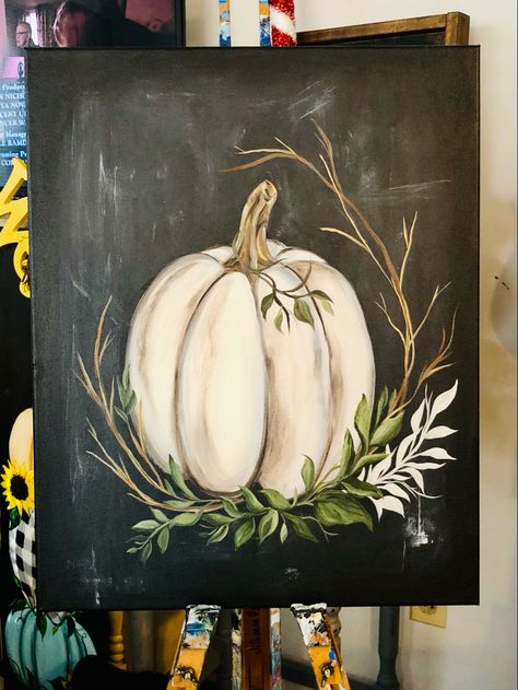 Boho Fall Paintings, Diy Fall Decor Painting, Paint Night Fall Ideas, Harvest Painting Ideas, Fall Sign Painting Ideas, Fall Crafts Painting, Pumpkin Painting Acrylic, Fall Paint Party Ideas Canvases, Autumn Acrylic Painting Ideas