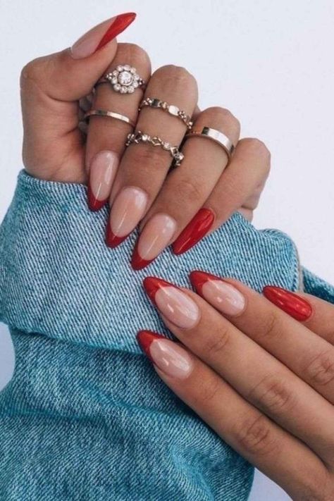 2024's Trendiest Red Spring Nails - Chic Designs for Every Style Red Tip Nails, Maroon Nail Designs, Red Summer Nails, Deep Red Nails, Red Gel Nails, Kutek Disney, Christmas Gel, Maroon Nails, Red Acrylic Nails