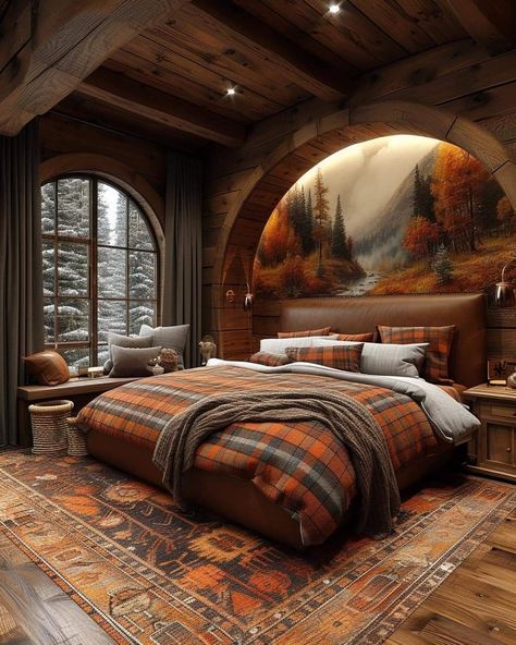 Luxury Bedroom Interior, Cabin Interior Design, Cozy Log Cabin, Cabin Bedroom, Small Cottage Homes, Seating Ideas, Simple Meals, House Cabin, Rustic Home Design