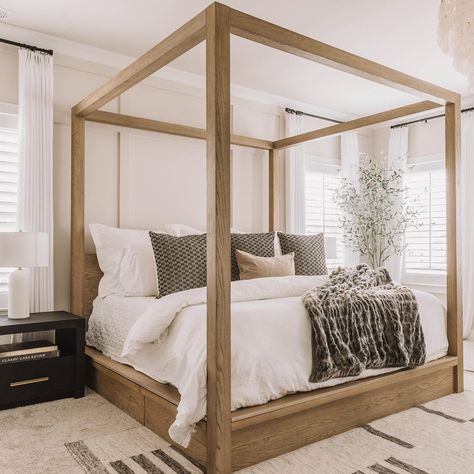 Bedroom With Canopy Bed, Canopy Storage Bed, Modern Canopy Bed, Wood Canopy Bed, Luxury Bedroom Design, King Bed Frame, Queen Bed Frame, Canopy Bed, Stylish Bedroom