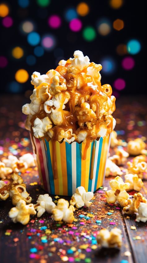 Stardust Caramel Popcorn [45 Minutes] - Chasety Food Coloring Popcorn, Rainbow Popcorn, Popcorn Stand, Colored Popcorn, Popcorn Makers, Sweet Popcorn, Caramel Glaze, Caramel Syrup, Movie Time