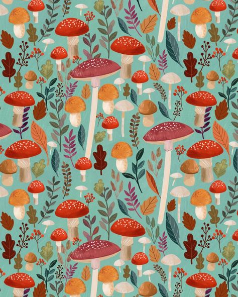 Mia Charro | Illustrator (@miacharro) • Instagram photos and videos Mushroom Ipad Wallpaper Aesthetic, Mum Ideas, Sage Fabric, Forest Leaves, Woodland Walk, Mushroom Wallpaper, Cabin Christmas, Free Spirit Fabrics, Golden Lights