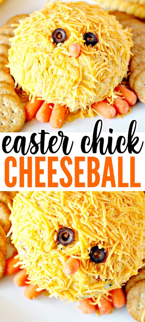 Make this cute Easter Chick Cheese Ball for Easter Sunday! Serve with crackers, pita chips, or veggies. #cheeseball #easterrecipe #easterdinner Easter Cheese Ball Recipes, Easter Cheese Ball, Easter Dips, Spring Appetizer, Spring Appetizers, Easter Party Food, Cheese Ball Recipe, Gluten Free Puff Pastry, Easter Appetizers