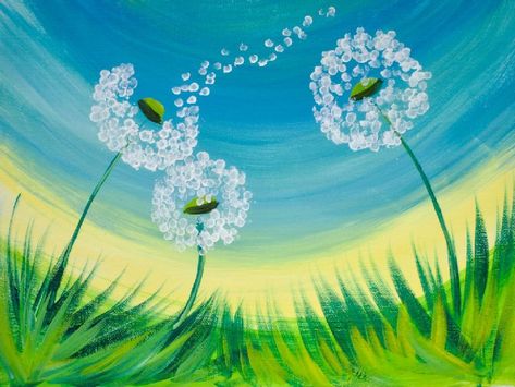 16 EASY Acrylic paintings you can do with cotton Swabs. Q-tip cotton Swab  Dandelion with fluff Blowing Easy Beginner Acrylic painting By The Art sherpa Dandelion Painting, Simple Oil Painting, The Art Sherpa, Easy Flower Painting, Acrylic Painting Lessons, Simple Canvas Paintings, Easy Canvas Painting, Acrylic Painting For Beginners, Abstract Flower Painting