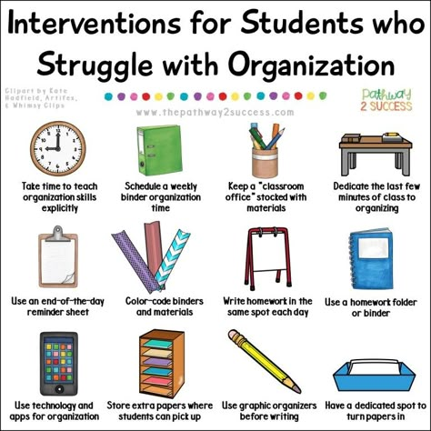 Over 20 interventions and supports for helping students who struggle with organization, a critical executive functioning skill necessary for success inside and outside of school. Strategies for kids and teens include activities that can be done at school and at home. Ideal for middle or high school teens. #executivefunctioning #studyskills #organization #pathway2success School Organization For Teens, High School Teen, High School Organization, Organizational Skills, Executive Functioning Skills, Executive Function, Organization Skills, School Social Work, School Psychologist