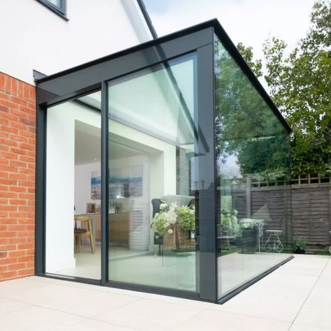 Small Glass Extension, Glass Box Extension, Box Extension, Glass House Design, Glass Porch, Glass Conservatory, Sky House, Garden Room Extensions, Room Extensions