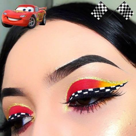 Lightning Mcqueen Makeup Look, Lightning Mcqueen Makeup, Races Makeup, Disney Makeup Looks, Disney Eye Makeup, Disney Inspired Makeup, Princess Makeup, Disney Makeup, Character Makeup