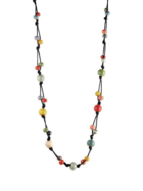 PRICES MAY VARY. Beautiful long boho necklace features a unique combination of ceramic beads in various shapes, sizes and colors Easy to wear with an adjustable sliding brown waxed cord without clasp, just put over the head and you're ready to go Give this stunning piece of bohemian jewelry as a great Valentine's Day, Christmas, birthday, or anniversary gift A nice addition to any jewelry collection that surely makes you stand out from the crowd in style If there is any problem with your purchas Diy Boho Necklace Ideas, Seed Bead Jewelry Necklaces, 2024 Beaded Jewelry Trends, Beaded Wire Jewelry, Bohemian Adjustable Chain Necklace With Colorful Beads, Bohemian Adjustable Shell Necklace With Colorful Beads, Bohemian Beach Necklace With Adjustable Cord, Hippie Beach Necklaces With Adjustable Cord, Necklaces Handmade