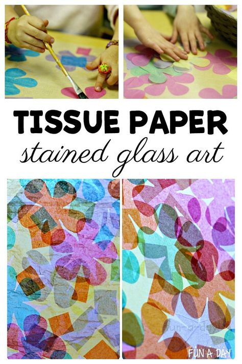 Infant Sensory, Art For Spring, Tissue Paper Painting, Senses Preschool, Tissue Paper Art, Glass Art Techniques, Paper Shapes, Spring Art Projects, Tissue Paper Crafts