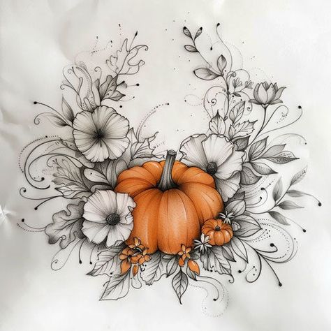 Pumpkin Tattoo Outlines Owl And Pumpkin Tattoo, Pumpkin Leaf Tattoo, Pumpkin And Leaves Tattoo, Sunflower Pumpkin Tattoo, Dainty Pumpkin Tattoo, Autumn Tattoos For Women, Above Knee Tattoo Women, Fall Theme Tattoo, Fall Tattoos For Women