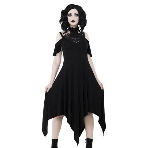 Nwt, Never Worn Lace Applique Mock Neck With A Lace-Up Choker Detail, Cutout Accents With Lace Straps On The Shoulders N’ A Handkerchief Hem. 95% Rayon, 5% Elastane Choker, Vampire Wardrobe, Killstar Dress, Goth Things, Lace Straps, Handkerchief Hem, Lace Applique, Evening Dress, Mock Neck