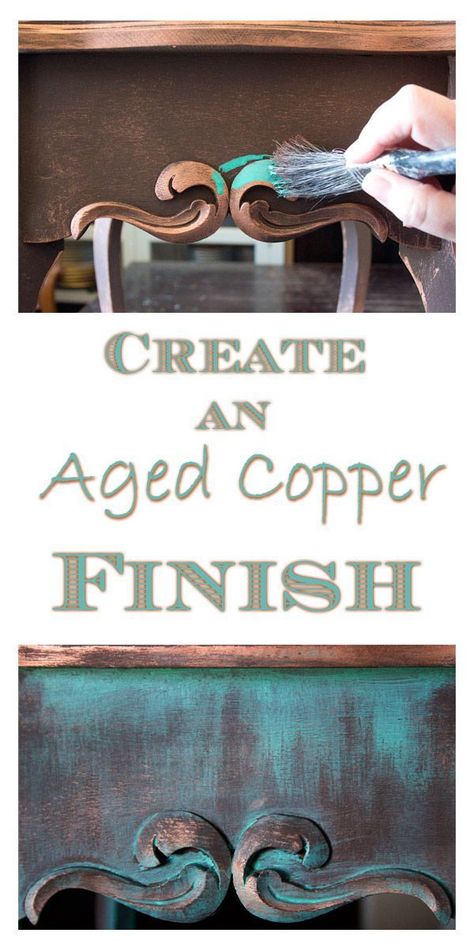 Create an Aged Copper Finish by Thicketworks for Graphics Fairy. A beautiful Painted Finish Technique! Tutorial brought to you by Heirloom Traditions. Perfect for DIY Home Decor Furniture Projects and Crafts! Great for a Farmhouse Style or Shabby Style Home! Diy Muebles Ideas, Diy Techniques And Supplies, Heirloom Traditions, Diy Techniques, Aged Copper, Graphics Fairy, Distressed Furniture, Painting Furniture Diy, Furniture Finishes