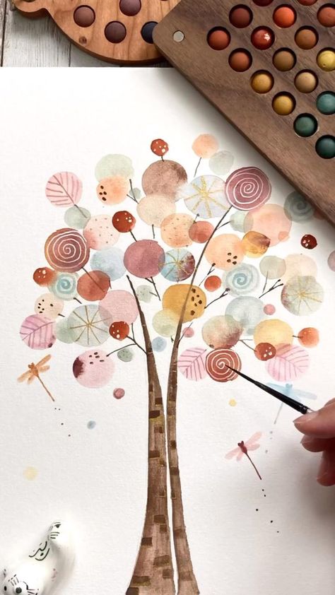 Watercolor Swatching Ideas, Watercolor Circles, Watercolor Paintings For Beginners, Diy Watercolor Painting, Watercolor Projects, Gouache Art, Watercolor Paintings Easy, Fall Watercolor, Watercolor Flower Art