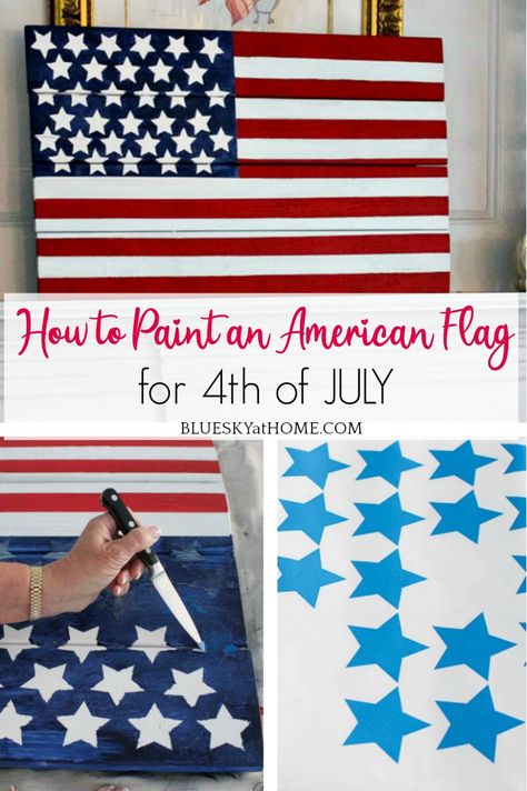 American Flag On Porch, Flag On Porch, Wood American Flag Diy, Diy Patriotic Decor, Painted Flags, Diy American Flag, American Flag Diy, Patriotic Crafts Diy, American Flag Crafts