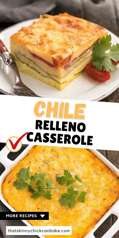 Low Carb Chili Relleno Casserole - Layers of gooey cheese, eggs, tomatoes and peppers make for an irresistible Tex-Mex dish! #casserole #eggs #breakfast #brunch #TexMex #cheddar #greenchiles #meatless #vegetarian #thatskinnychickcanbake Low Carb Chili Relleno, Relleno Casserole, Chili Relleno Casserole, Chile Relleno Casserole, Chili Relleno, Chicke Recipes, Low Carb Chili, Pepper Recipes, Brunch Inspiration