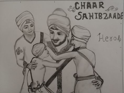 Real heros - The world must know Chaar Sahibzaade Drawing, Chaar Sahibzaade, Guru Gobind Singh Ji, Guru Gobind Singh, Male Sketch, Sketch, Drawings, The World, Quick Saves