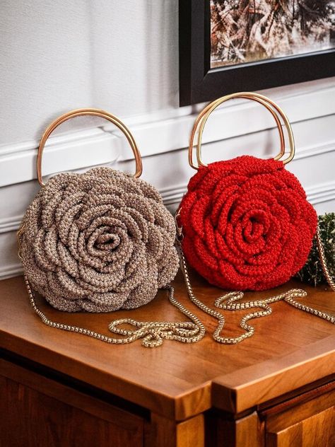 Rose Purse, Crochet Bag Pattern Free, 3d Rose, Crochet Handbags Patterns, Crochet Tote Bag, Flower Bag, Crochet Rose, Wedding Bag, Crochet Tote