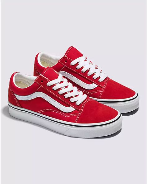 Vans | Old Skool Racing Red/True White Shoe Red Vans Shoes, Red Checkered Vans, Tennis Vans, Vans Shoes Women, Van Color, Vans Outfit, Vans Store, Red Vans, White Shoe