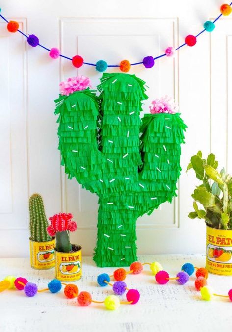 Creating a Cinco de Mayo Menu that's scrumptious, festive and fun is super easy with this collection of yummy Mexican recipes! To complete your festive Mexican tablescape, we'll show you how to create a gorgeous, DIY cactus pinata. We're so excited to help you plan your upcoming Mexican fiesta! #cincodemayofood #mexicanpartyfood #cincodemayorecipes #cincodemayo #mexicanparty #mexicanpartyideas # Mexicanmenu #cincodemayomenu #cincodemayorecipes #DIYpinata #DIYmexicanpinata #DIYcactuspinata #cactu Mexican Tablescape, Pinata Mexicana, Cactus Pinata, Mexican Pinata, Pinata Diy, Diy Cactus, Piñata Ideas, Fiesta Birthday Party, Mexican Birthday