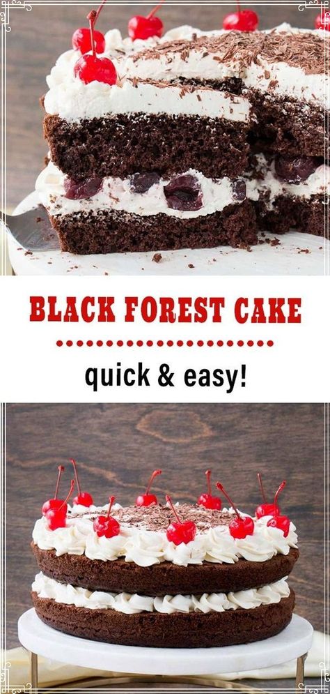 Diy Black Forest Cake, Black Forest Cake From Box Cake, Black Forest Cake With Box Cake, Easy Black Forest Cake Recipe Simple, Chocolate Cake With Cherry Filling, Blackforest Cake Recipes Easy, Black Forest Desserts, Black Forest Cake Easy Recipes, Black Forest Cake Recipe Easy