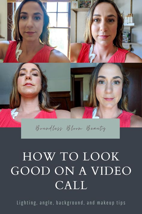 Tips to look good on zoom. Tips to look good on video call. What is the best angle for video. Best lighting for video calls. Makeup tips for video. How to do makeup when you will be on camera. www.boundlessbloomlife.com Spring Interview Outfit Women, Video Call Hairstyle, Zoom Call Hairstyles, Zoom Hairstyles, Best Zoom Meeting Outfits, Zoom Call Makeup, Zoom Outfit, Zoom Job Interview Outfit, Virtual Job Interview Outfit