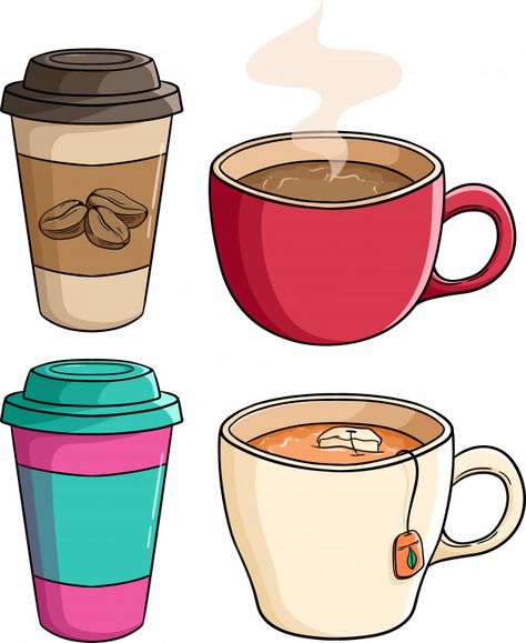 Set of coffee paper cup with tea cup by ... | Premium Vector #Freepik #vector #coffee #restaurant #paper #cartoon Cute Cup Drawing, Cartoon Tea Cup, Cup Of Coffee Vector, Coffee Cute Drawing, Coffee Cups Drawing, A Cup Of Coffee Drawing, Tea Cup Doodle, Cup Of Coffee Drawing, Starbucks Cup Drawing