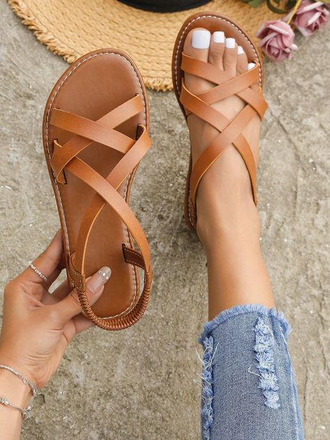 Cute Brown Sandals, Leather Footwear Women, Leather Sandals Women Flats, Brown Leather Sandals Women, Sandals For Ladies, Brown Sandals Heels, Summer Shoes Sandals, Female Footwear, Flat Sandals For Women