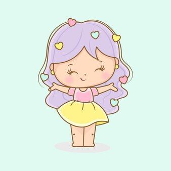 Cute Girl Drawing Cartoon, Doll Drawing Cute, Cute Doodles Drawings Kawaii, Cute Doll Drawing, Cute Baby Drawing, Cute Girl Sticker, Cute Cartoon Illustration, Kawaii Girl Drawings