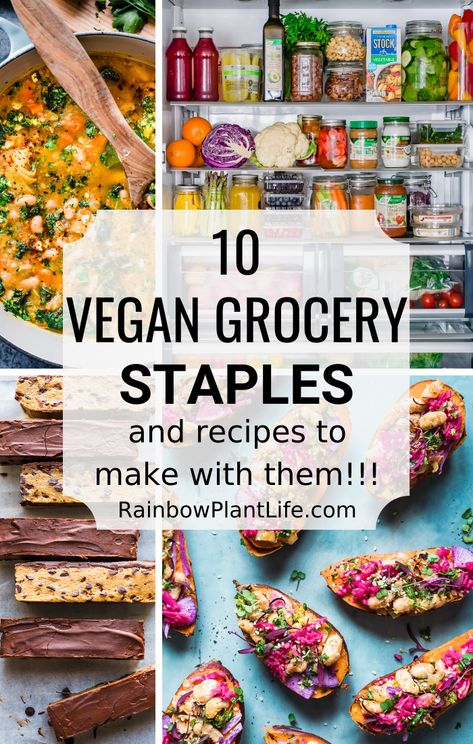 10 Healthy Vegan Grocery Staples I use regularly and are budget-friendly! Fridge Healthy Food, Fridge Healthy, Healthy Staples, Rainbow Plant Life, Vegan Staples, Butter Mashed Potatoes, Grocery Staples, Vegan Grocery List, Simple Desserts