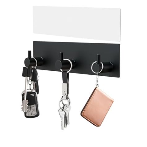 VIS'V Key Holder Wall Mount, Matte Black Self Adhesive Key Hanger Metal Small Key Rail with 3 Key Hooks Key Rack Keychain Holder with Extra Adhesive for Entryway Hallway Doorway Camper Key And Letter Holder, Key Holder Wall, Keychain Holder, Key Chain Holder, Key Rack, Wall Key Holder, Stainless Steel Bathroom, Door Hooks, Letter Holder