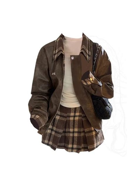 Large scale but excellent quality Japanese Fashion Outfits, 1990 Style, Skirt Preppy, Dark Academia Clothes, Academia Clothes, Plaid Outfits, Moda Vintage, Faux Leather Skirt, Office Lady