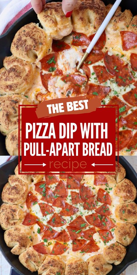 4 Dips One Pan With Pizza Dough, Baked Pizza Dip, Cheesy Pizza Dip, Marinara Dip, Pizza Dippers, Bread Bowl Dip, Pizza Dip Recipes, Pepperoni Pizza Dip, Ricotta Pizza