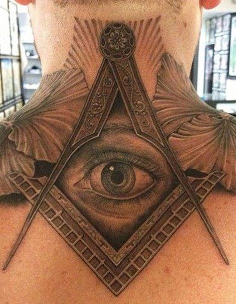 Freemason Tattoo, Seeing Eye Tattoo, Masonic Tattoos, Labyrinth Tattoo, Third Eye Tattoos, All Seeing Eye Tattoo, Best Neck Tattoos, Tattoo Patterns, Back Of Neck Tattoo