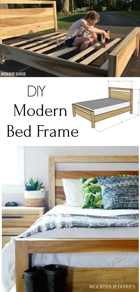 Full Size Wooden Bed Frame Diy, Organic Modern Decor Bedroom Bed Frames, Diy King Size Bed Frame Plans Platform, Diy Cane Bed Frame, Bedframe Ideas Diy, Diy Full Size Bed, King Bed Frame Ideas, Diy King Size Bed Frame, Handmade Beds