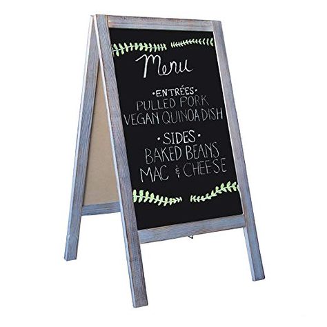 Amazon.com : Wooden A-Frame Sign with Eraser & Chalk - 40" x 20" Magnetic Sidewalk Chalkboard - Sturdy Freestanding Grey Sandwich Board Menu Display for Restaurant, Business or Wedding : Office Products Sidewalk Chalkboard Sign, A Frame Sign, Chalkboard Stand, Menu Display, Quinoa Dishes, A Frame Signs, Frame Sign, Sandwich Board, Restaurant Business