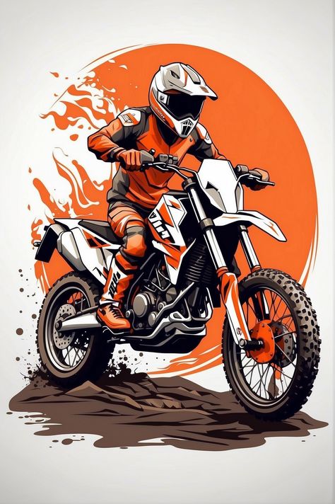 Motorbike T Shirt Design, Ktm Drawing, Bike Illustration Art, Motocross Vector, Moto Stickers, Motorbike Illustration, Ktm Dirt Bikes, Motorbike Art, Image Moto