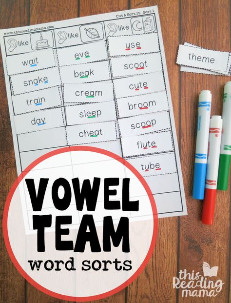 Word Sorts 2nd Grade, Vowel Team Activities, Vowel Team Worksheets, Vowel Teams Activities, Long Vowels Activities, Vowel Teams Worksheets, Classroom Corner, Vowel Pairs, Vowel Team Words