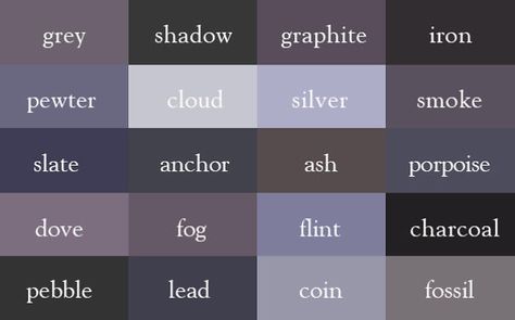 When you can't think of that one color - Album on Imgur Color Thesaurus, Books And Tea, Colour Board, Color Pallets, Color Theory, Writing Inspiration, Color Shades, Shades Of Grey, Color Names