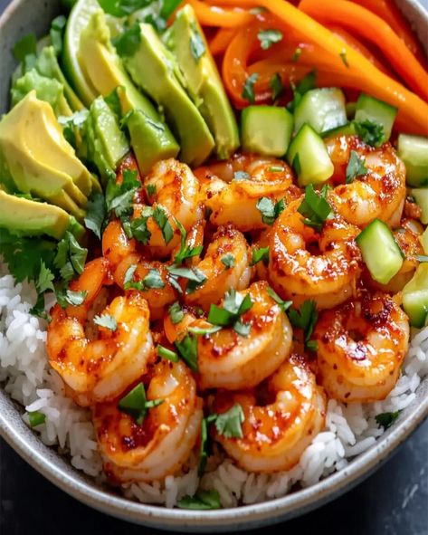 Spicy Shrimp Rice Bowls - Quick, Flavorful, and Healthy Healthy Shrimp Rice Bowls, Spicy Shrimp Sushi Bowl, Sweet Chili Shrimp Bowl, Shrimp Bowl Sauce, Shrimp Power Bowl, Shrimp Bowls Asian, Asian Shrimp Bowl, Shrimp Bowls Healthy, Teriyaki Shrimp Bowl