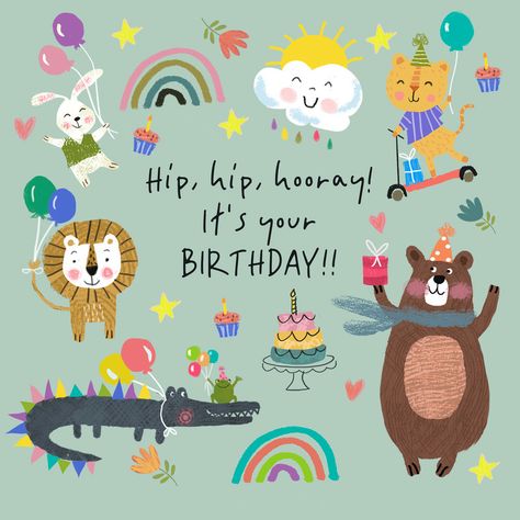 The Bright Agency Animal Party Illustration, Happy Birthday Kids, Christening Party, Birthday Illustration, Animal Illustrations, Toddler Birthday, It's Your Birthday, Lets Celebrate, Animal Party