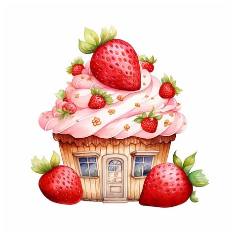 Cupcake Strawberry, Strawberry House, House Watercolor, Family Flowers, Diy Diamond Art, Free Clipart Images, Drawing Clipart, Cute Clipart, Desktop Decor