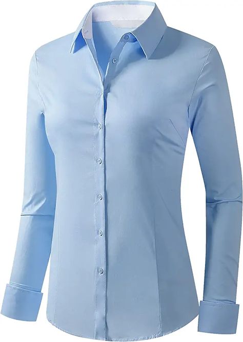 Amazon.com: FANCIER Button Down Shirts for Women Long Sleeve Regular Fit Simple Stretch Casual Dress Shirts for Women, Blue, Medium : Clothing, Shoes & Jewelry Dress Shirt Designs For Women, Office Wear Shirts For Women, Formal Shirt Design For Women, Corporate Blouses For Women, Corporate Shirts For Women, Smart Shirts Women, Blue Button Down Women, Office Shirts For Women, Light Blue Shirts Women