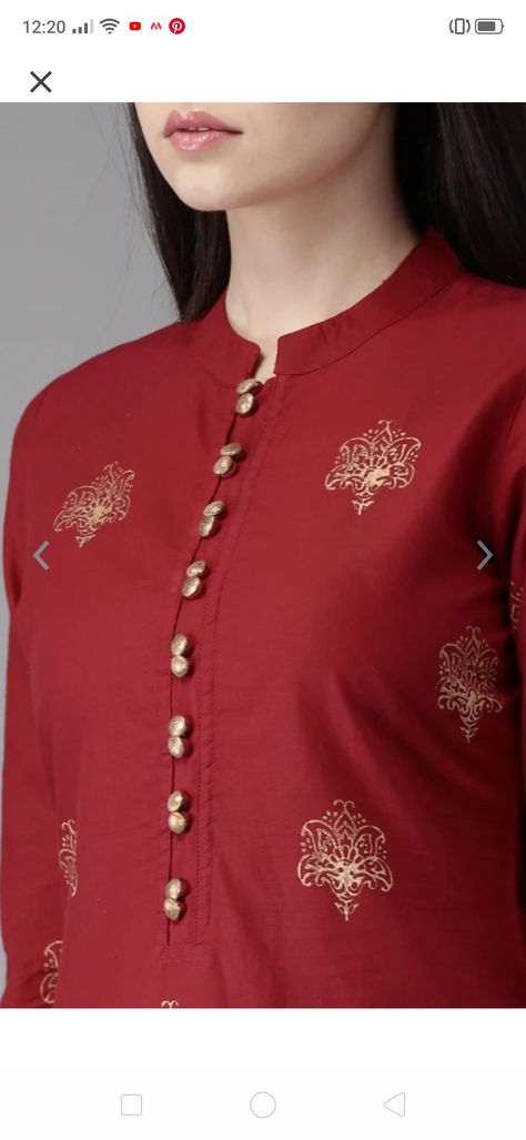 Kurti Neck Designs Latest Fashion Collar, Chinese Collar Kurti, Churidhar Tops, Kurti Neck Designs Latest Fashion, Kurta Neckline, Uniform Inspiration, Ladies Kurti Design, Collar Kurti Design, Collar Kurti