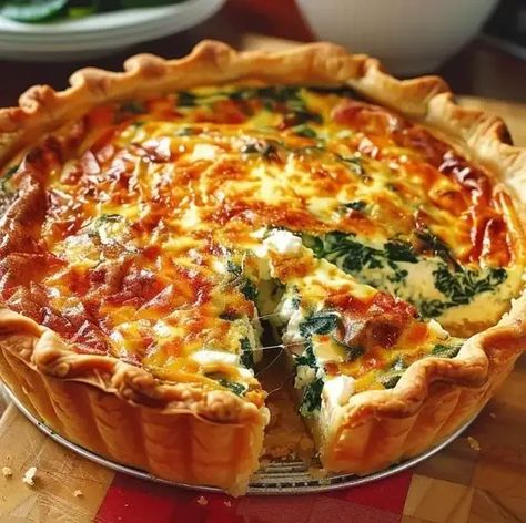 Ricotta Spinach Quiche – Naomi's Recipes Deep Quiche Recipes, Quiche Recipes With Ricotta Cheese, Spinach Mushroom Ricotta Quiche, Spinach Ricotta Brunch Bake, Quiche Recipes Ricotta, Spinach Quiche Lorraine Recipe, Ricotta Egg Bake, Easy Spinach Cheese Quiche, Spinach Ricotta Quiche Crustless