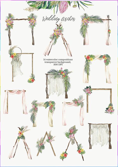 Wedding Arch - Search for your desired products at Amazon.com. Buy them IMMEDIATELY! Hiasan Perkahwinan, Tropical Clipart, حفل توديع العزوبية, Diy Wedding Arch, Woodland Floral, Gubahan Bunga, Tee Pee, Diy Wedding Backdrop, Watercolor Boho