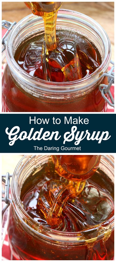 Learn how to make Golden Syrup right at home! This iconic British staple takes just 3 ingredients, is 99% hands-off, is deliciously versatile and will keep for months! Tandoori Masala, Homemade Syrup, Sauce Pasta, British Baking, Golden Syrup, Syrup Recipe, Sweet Sauce, Jams & Jellies, Baked Apples