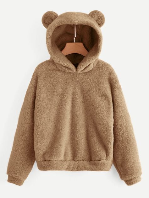 Solid Teddy Hoodie With Ears Bear Ear Hoodie, Teddy Bear Hoodie, Teddy Hoodie, Fuzzy Hoodie, Fluffy Rabbit, Winter Fit, Bear Hoodie, Bear Ears, Hoodie Coat