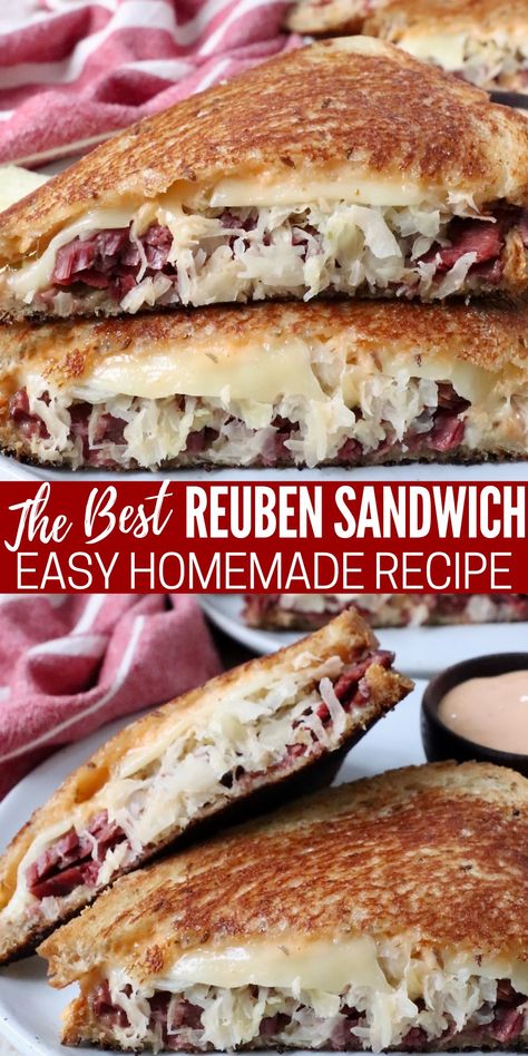 Easy Reuben Sandwich, Corn Beef Sandwich Ideas, Ruban Sandwich Recipes, Ruben Sandwich Recipe, Reuben Sandwich Recipes, Reuben Salad, Reuben Pizza, Best Reuben Sandwich, Ruben Sandwich